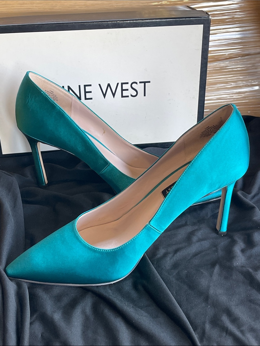 Nine West Teal Satin Pointed-Toe Stiletto Pumps